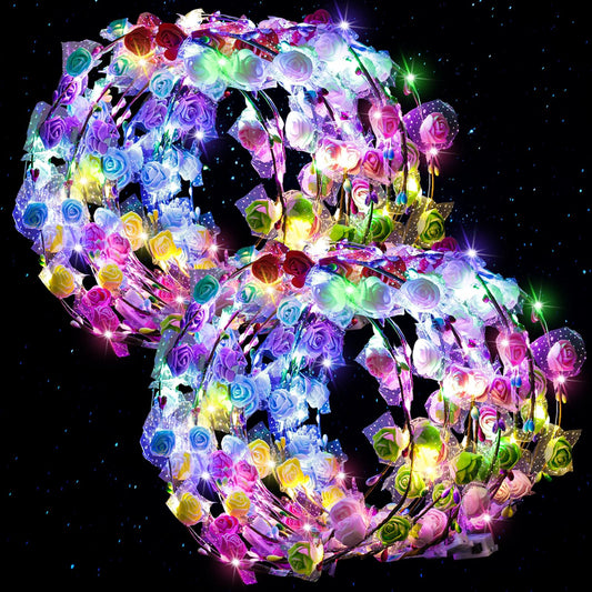LovesTown 60PCS Glow in the Dark Party Supplies, Flower Crowns for Women Light Up Flower Crown, Light Up Party Favors for Raves Birthday Wedding Reception Mardi Gras Cosplay