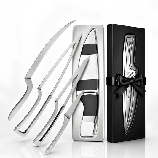 NestKnife Magnetic Kitchen Knife Set - 4 Piece VG10 High Carbon Stainless Steel Kitchen Knives with Patented Space-Saving Nesting Design & Magnetic Block - Ultra Sharp Professional Chef Knife Set