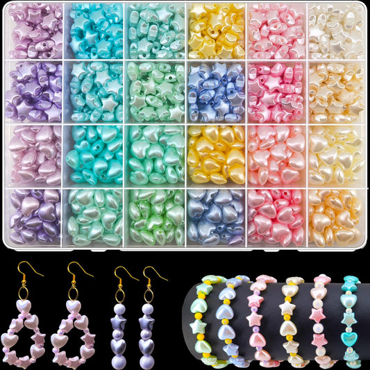 1000Pcs Acrylic Star Beads Hart Beads for Bracelet Jewelry Making, Pearlescent Acrylic ABS Pastel Colorful Cute Assorted Aesthetic Kawaii Bead for DIY Necklace Keychain Earing Phone Charms