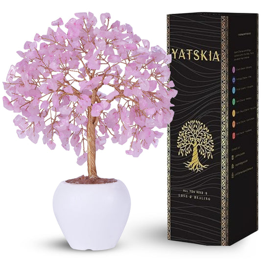 YATSKIA Rose Quartz Crystals Tree, Crystals and Healing Stones, Pink Crystal Tree, Office Decor for Women, Birthday Gifts for Women, Crystal Decor, Spiritual Gifts