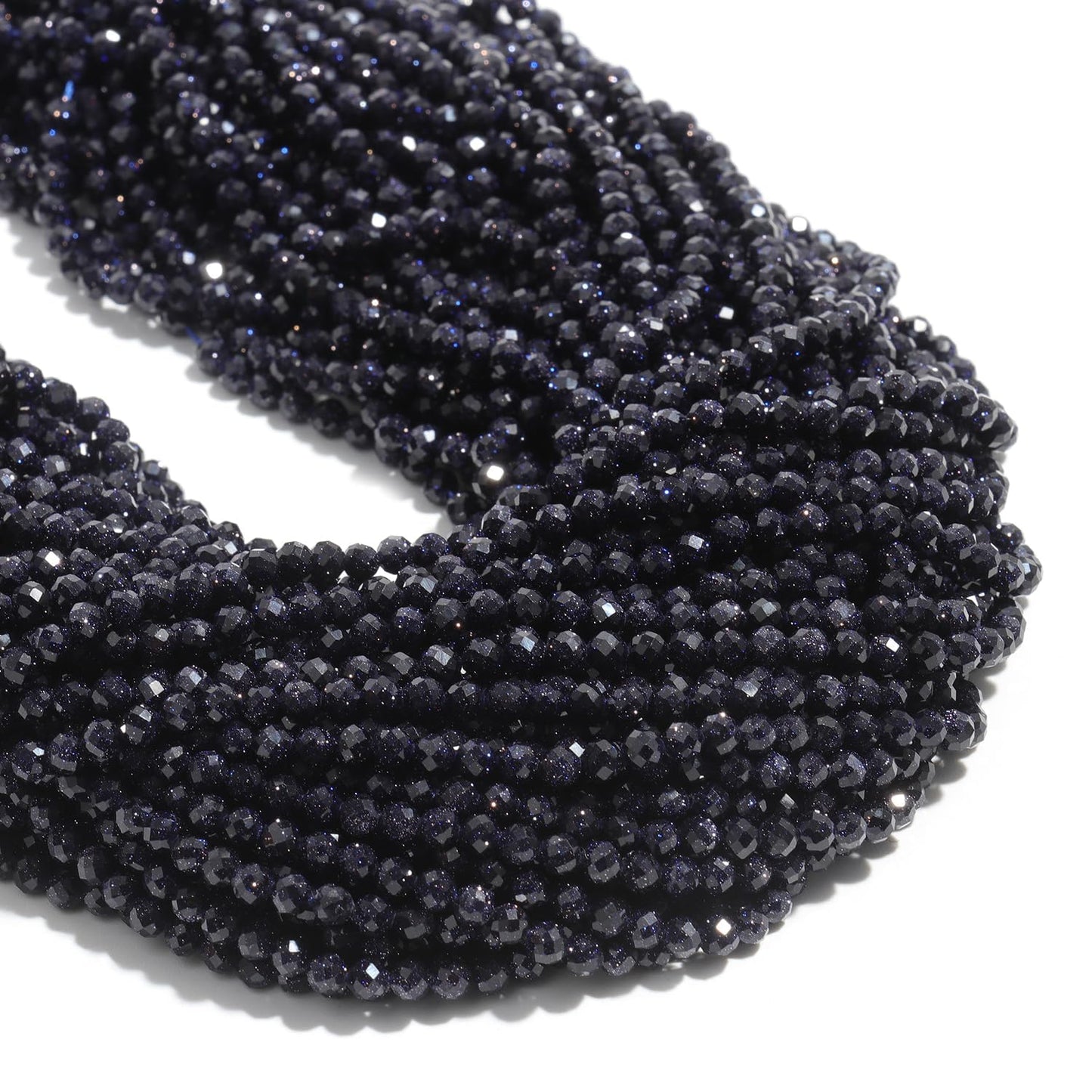 Song Xi 180pcs 2mm Natural Blue Sandstone Gemstone Beads Faceted Round Loose Stone Beads for Jewelry Making (1 Strand)