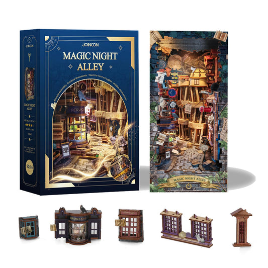 STRUCWOOD Magic Book Nook Kit - DIY Miniature House Dollhouse Kit for Adults Teens,3D Wooden Puzzle Booknook Bookshelf Insert Decor,Gifts for Family Friends -Magic Night Alley(SQ-16)