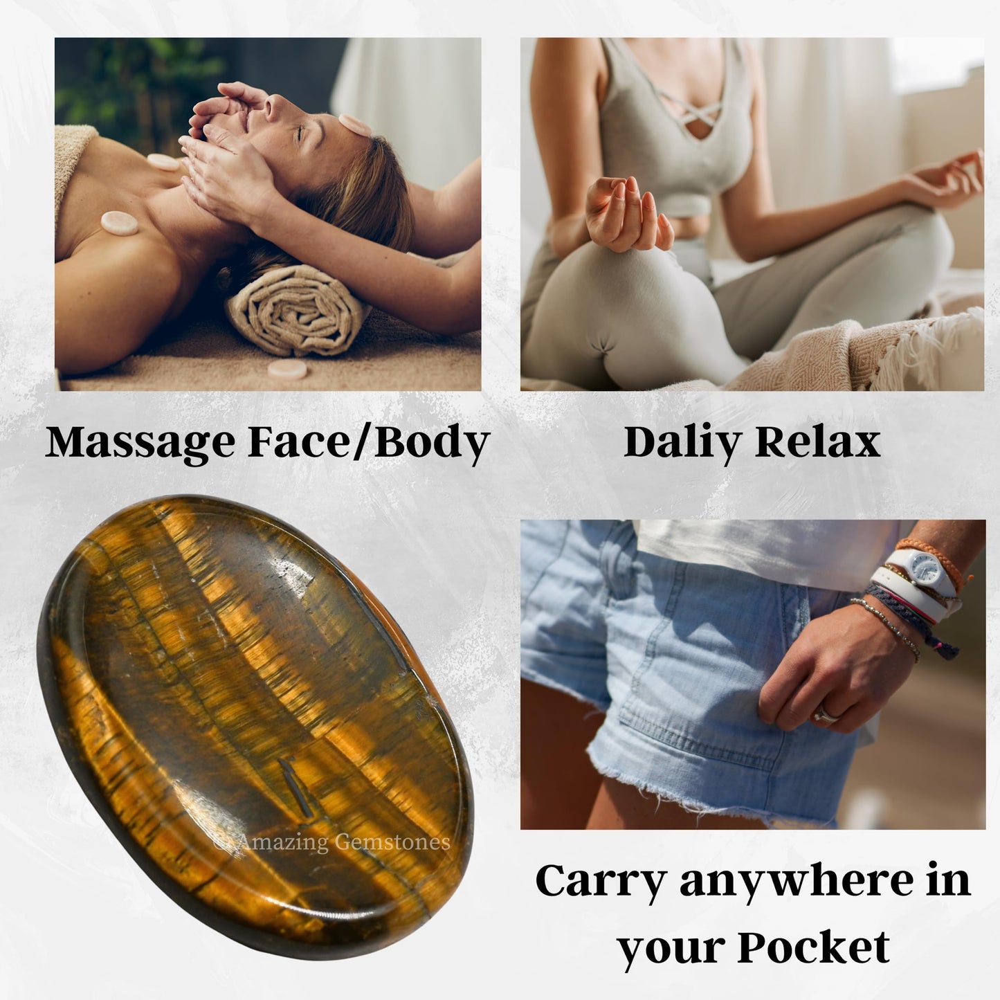 Amazing Gemstone Tiger Eye Worry Stone Crystals and Healing Stones - Worry Stones for Stress Relief Gifts - Piedra Crystal Fidget for Meditation, Relaxation - Unique Stocking Stuffers