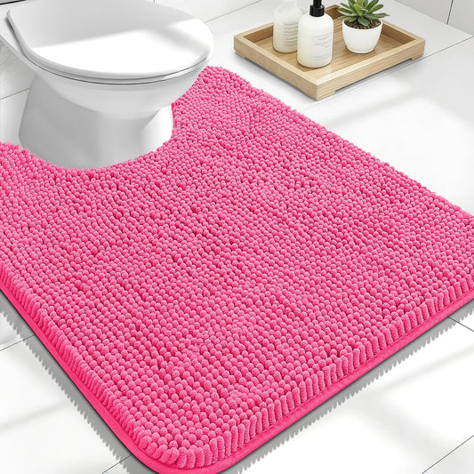 OLANLY Toilet Rugs - U-Shaped 24x20 Extra Soft Chenille Bath Mat | Quick-Dry, Non-Slip, Hot Pink