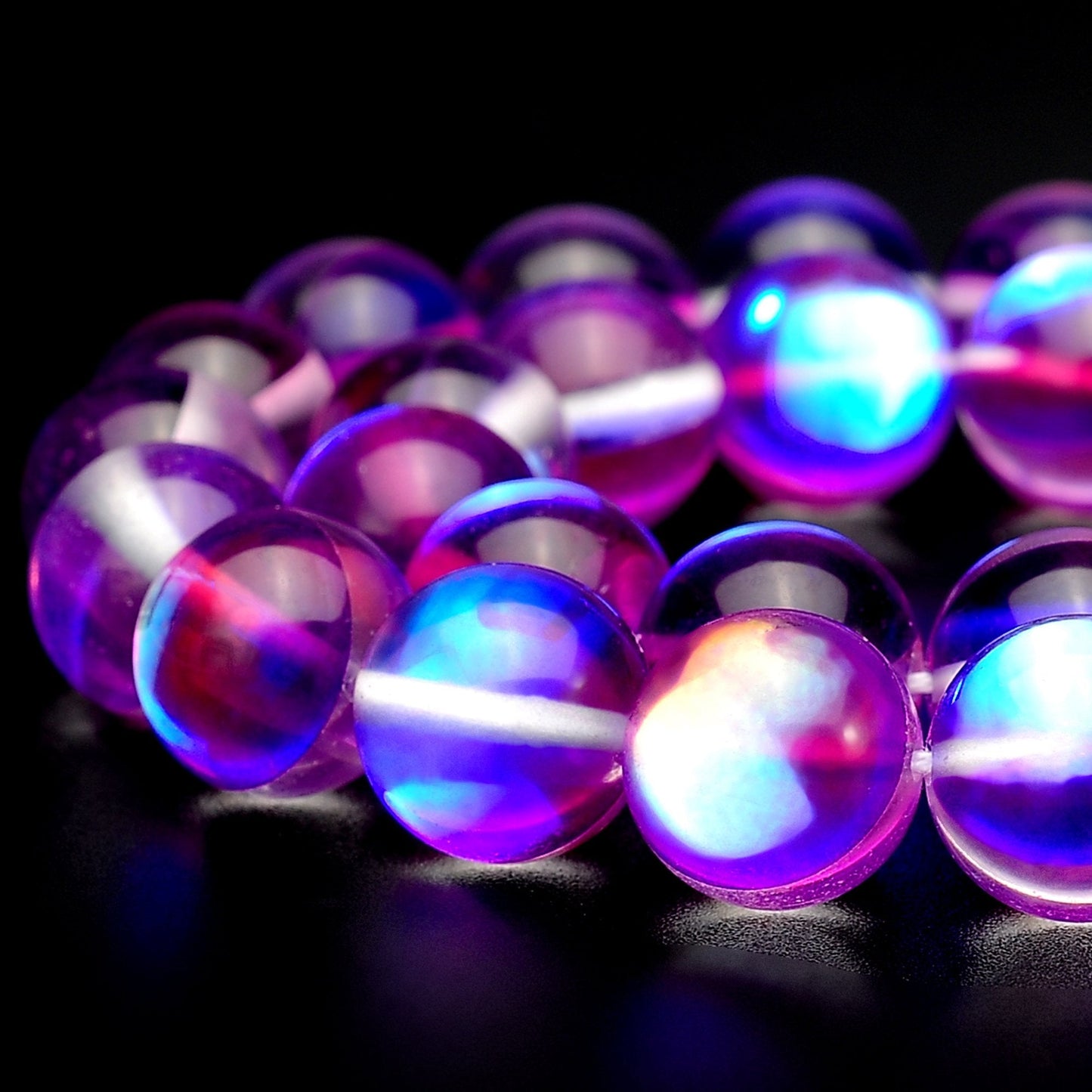 RUBYCA Round Moonstone Crystal Glass Beads Aura Iridescent for Jewelry Making (1 Strand, 12mm, Purple)