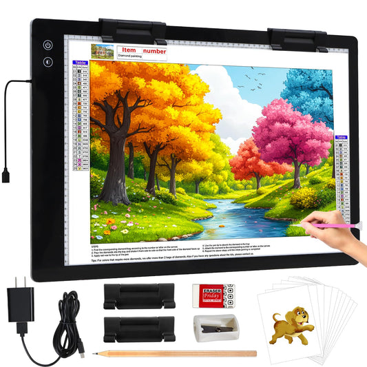 KOBAIBAN Rechargeable Large A2 Tracing Light Pad, 3 Colors Light Mode Diamond Painting Cordless Light Board, 6-Level/Stepless Adjusted Brightness Wireless Artist Light Box Copy Table for Designing