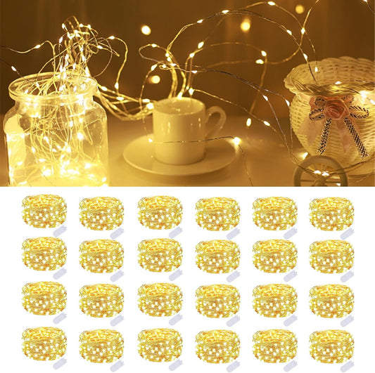 Skiennix 24 Pack Fairy Lights - Battery Operated 7 Feet Twinkle String Lights | Waterproof Silver Wire for Christmas & Valentine's Day Decor (Warm White)