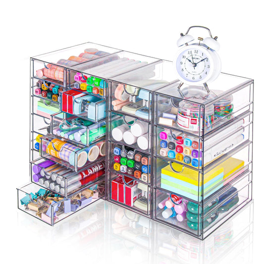 VZKAH Acrylic Organizer with Drawers | 20 Drawers 4 Sets | Desk Organizer and Storage, Clear Makeup Organization, For Office/Art Supply/Craft Storage and Organization