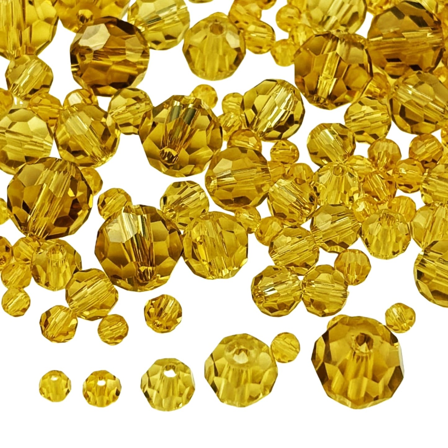 Honkoolly 480pcs Crystal Glass Beads 3mm 4mm 6mm 8mm 10mm Round Faceted Glass Spacer Beads for Bracelets Necklace Earring DIY Jewelry Making Craft(Light Yellow)