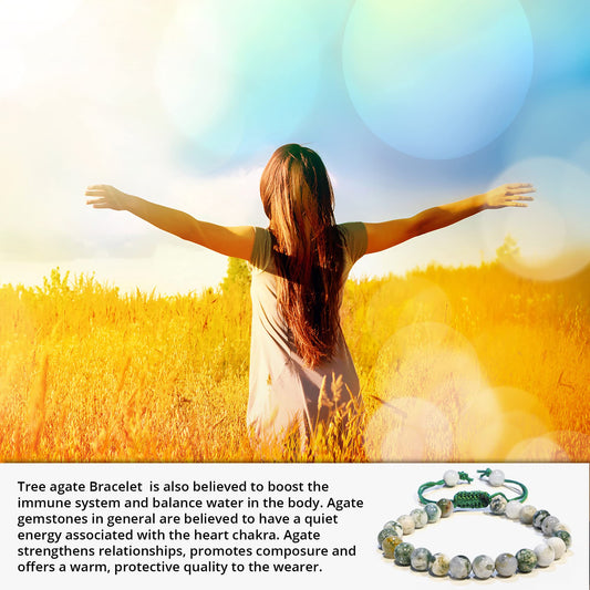 ANAYA AGATE Healing Crystal Bracelet – Chic Gemstone Bracelet for Men and Women – 8mm Round Bead Bracelets for Spiritual Healing, Protection, Positive Energy - Tree Agate