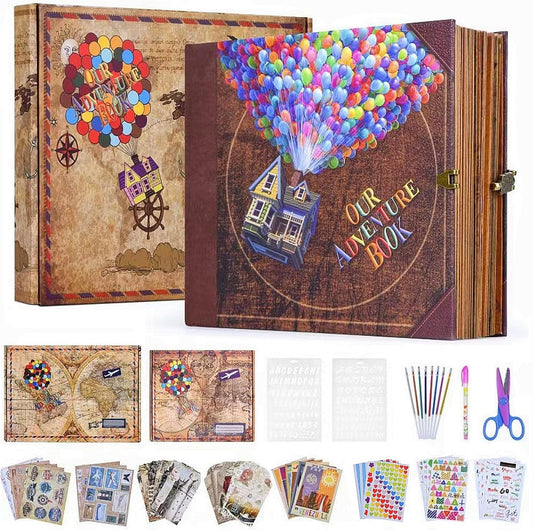 Adventure Book 148-Page DIY Handmade Scrapbook Kit - Vintage Embossed Cover Travel Diary,Gift Boxed with Full DIY Accessories for Couples,Anniversaries & More for Life’s Greatest Adventures