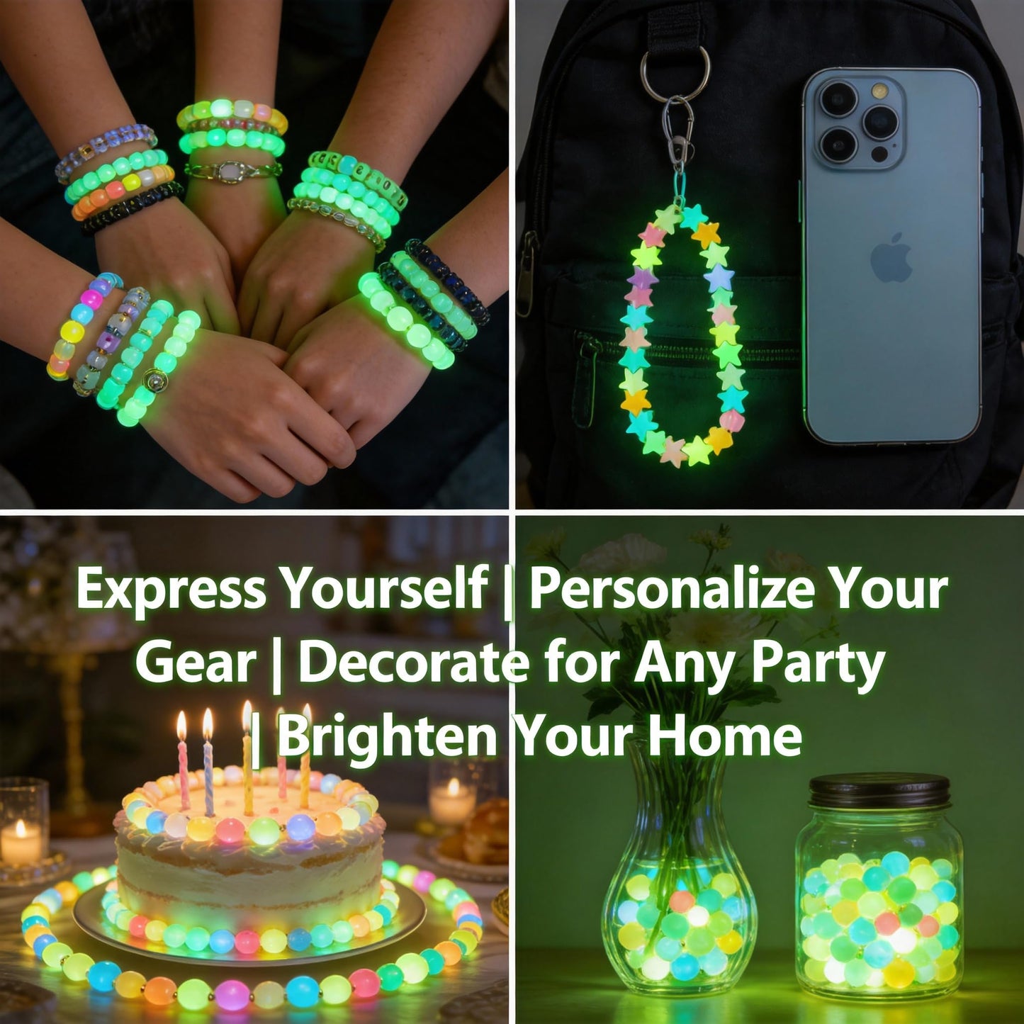 Glow in The Dark Beads for Jewelry Making - 1890Pcs Glow Craft Beads Bracelet Making Kit with Crystal Beads, Letters, Numbers & Pony Beads for Bracelet Necklace Earrings Making, DIY Craft Supplies