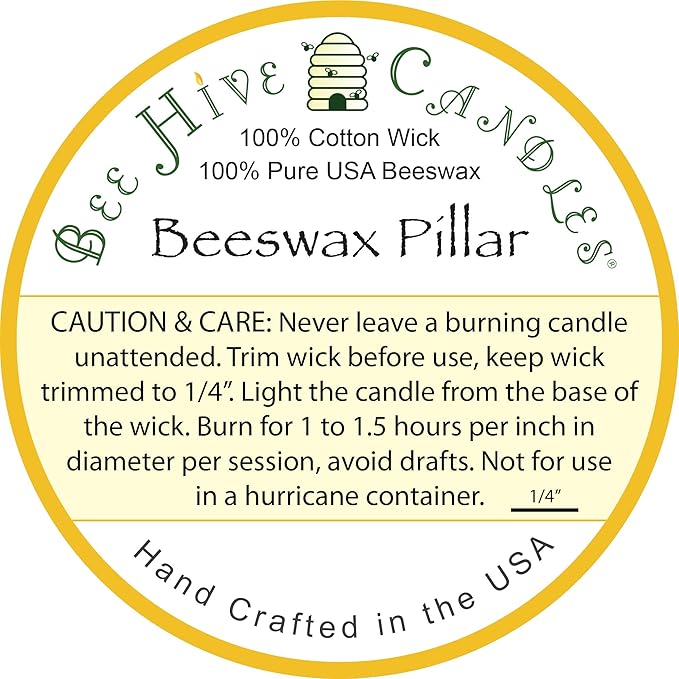 100% Pure Beeswax Pillar Candle (2" x 9") | Natural Beeswax Candles | Soy, Paraffin & Fragrance Free | Handmade in The USA