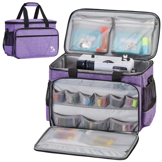 Golkcurx Sewing Machine Carrying Case with Removable Bottom Pad, Side Pocket for Sewing Kit Storage and Adjustable Shoulder Strap, Universal Sewing Machine Bag Fits Standard Singer, Brother, Janome