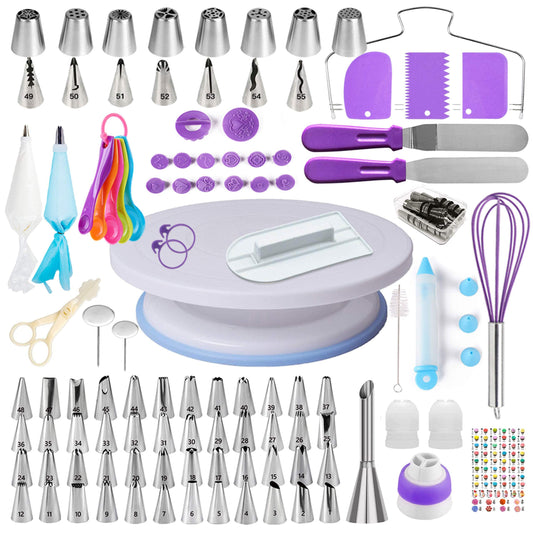 Boyun Cake Decorating Kit, 137pcs Cake Decorating Supplies With Cake Turntable For Decorating, Pastry Piping Bag, Russian Piping Tips Tools, Baking Supplies For Beginners