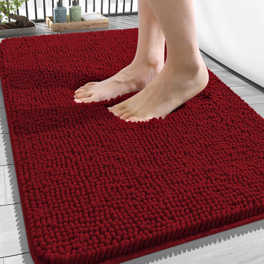 OLANLY Bathroom Rugs - Extra Soft Chenille Bath Mats | Quick-Dry, Machine Washable, 34x21, Red