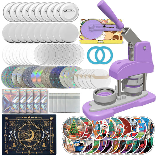 Button Maker Machine 58mm (2.25 inch), DIY Button Pin Maker Machine Comes with Free Button Parts, Circle Cutter, Cutting Board, Pattern Paper, Holographic Bags, Colored Film, and Protective Case