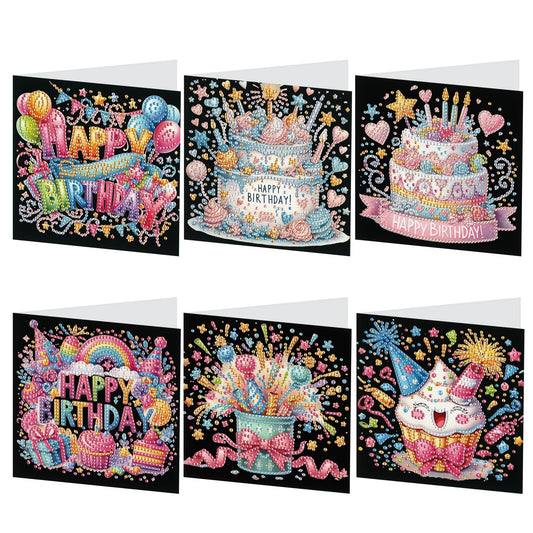antor 6 Pcs 5D Diamond Painting Greeting Card Kits, Laser Effect Diamond Art Birthday Cards Special Shaped Diamond Art Postcards Crafts for Birthday Holiday (30x15cm)