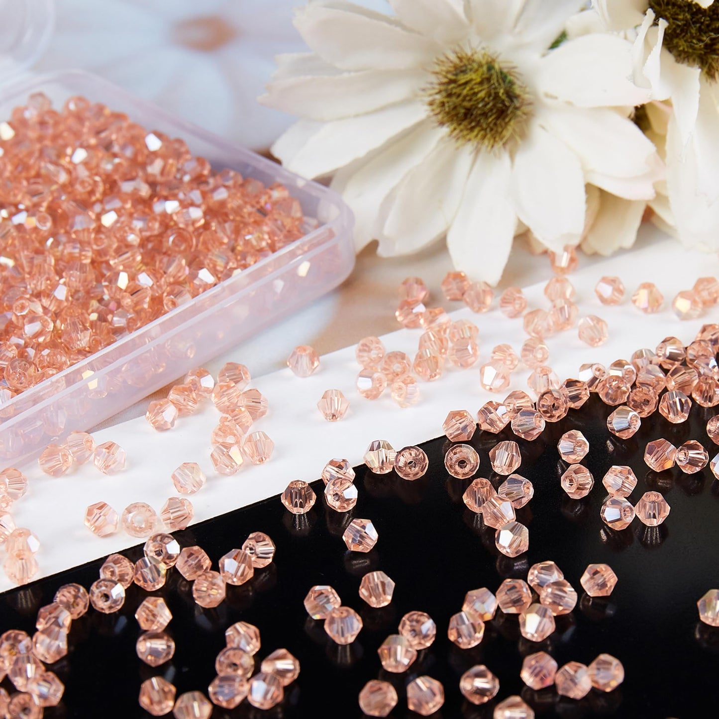 Laopottbeads 1100PCS 4mm Bicone Crystal Glass Beads for Jewelry Making, Sparkling Mini Beads for Suncatchers, DIY Bracelets & Craft Projects (Pink)