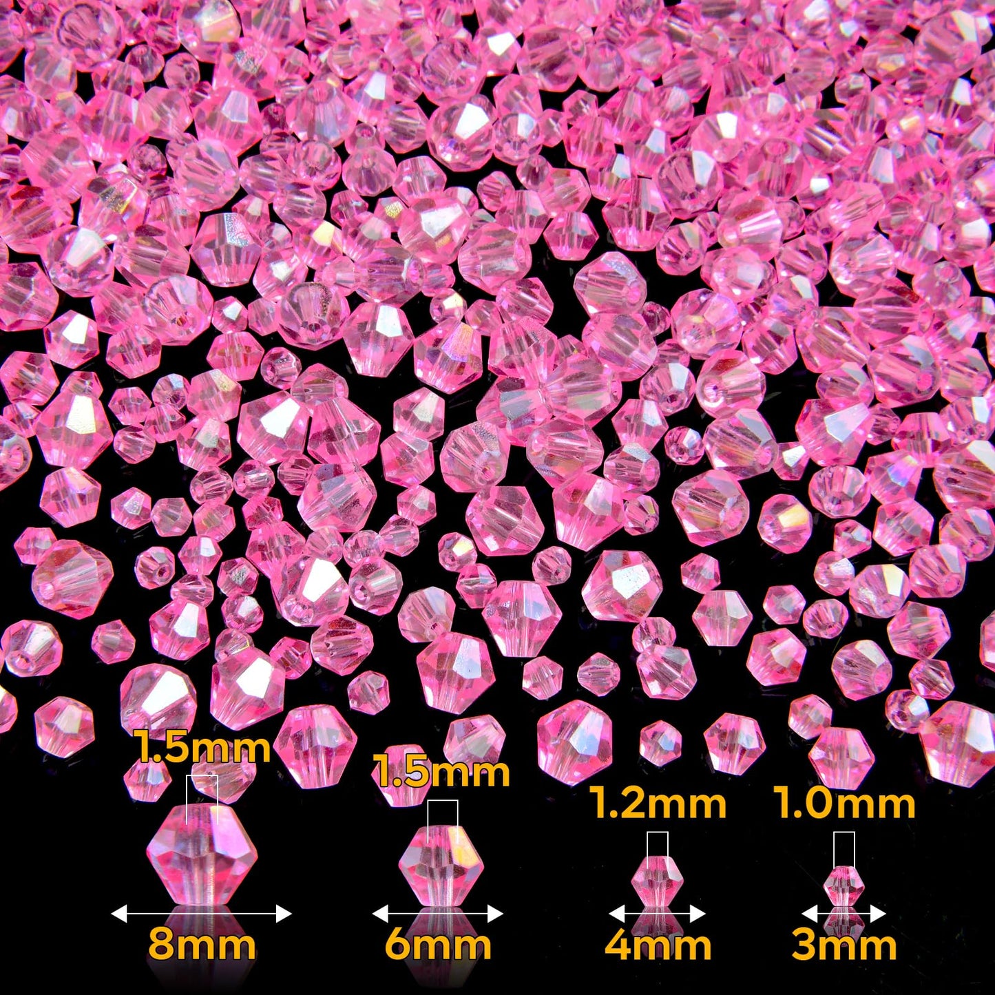 1550PCS Bicone Crystal Glass Beads Set for Jewelry Making, 3mm 4mm 6mm 8mm Sparkling Faceted Beads Sorted by Size for Bracelets, Necklaces, Suncatchers & DIY Crafts(Light Rose Red)