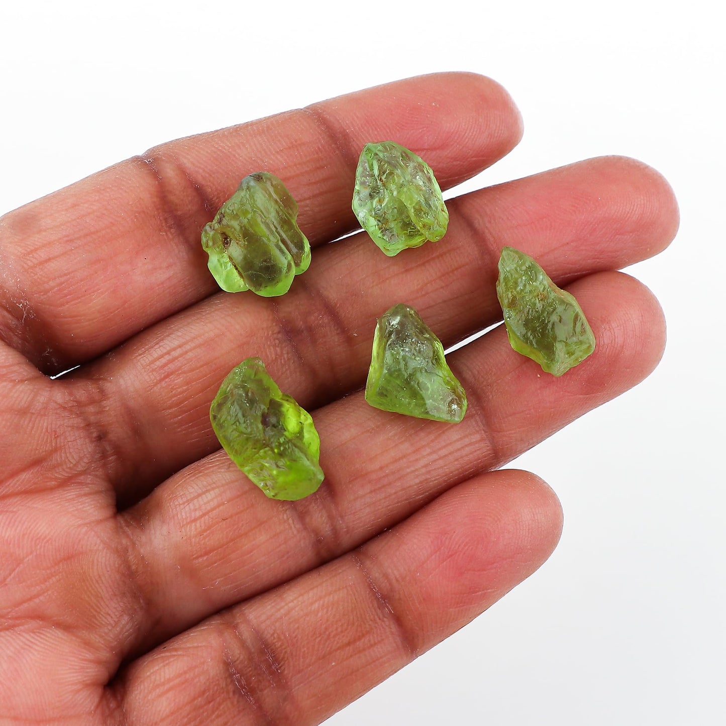 CRYSTALINES 5pcs AAA Grade Natural Raw Afghani Peridot Gemstone, Wholesale Rough Crystals, DIY-Crafts Jewelry Making, Assorted Stones, Bulk Loose Supplies, August Birthstone, Gem Collection