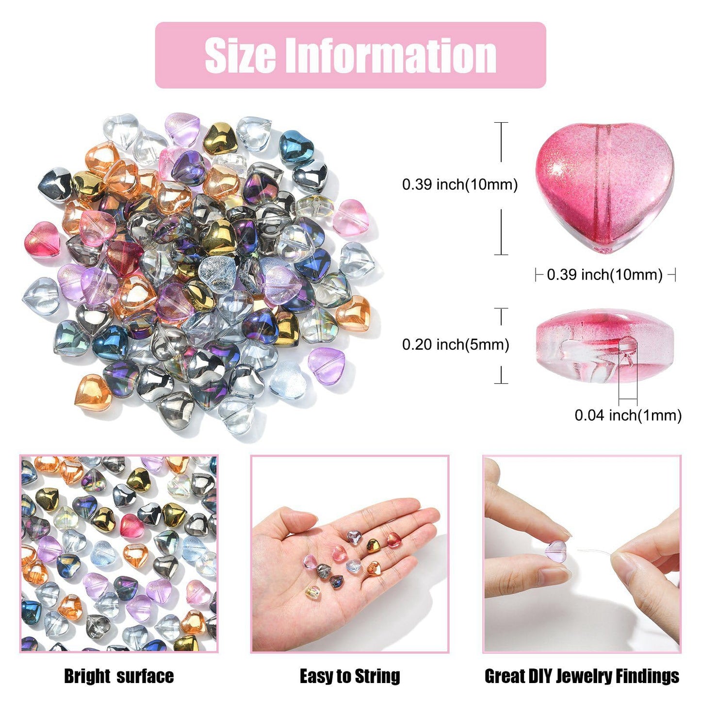 LiQunSweet 100 Pcs Electroplate Clear Crystal Glass Heart Bead with Glitter Gold Powder for Jewelry Making DIY Findings