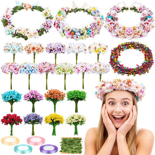 25 Sets DIY Flower Crowns Making Kit, Make Your Own Flower Crown Wreath Handmade Fairy Floral Hair Accessories Garland Kit for Bridal Wedding Birthday Party Decor
