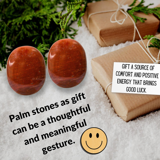 Amazing Gemstone Red Jasper Crystals and Healing Stones - Large Palm Stone Crystals Piedra - Crystal for Good Luck, Balanced Positive Energy, Meditation - Unique Stocking Stuffers and Gifts for Women