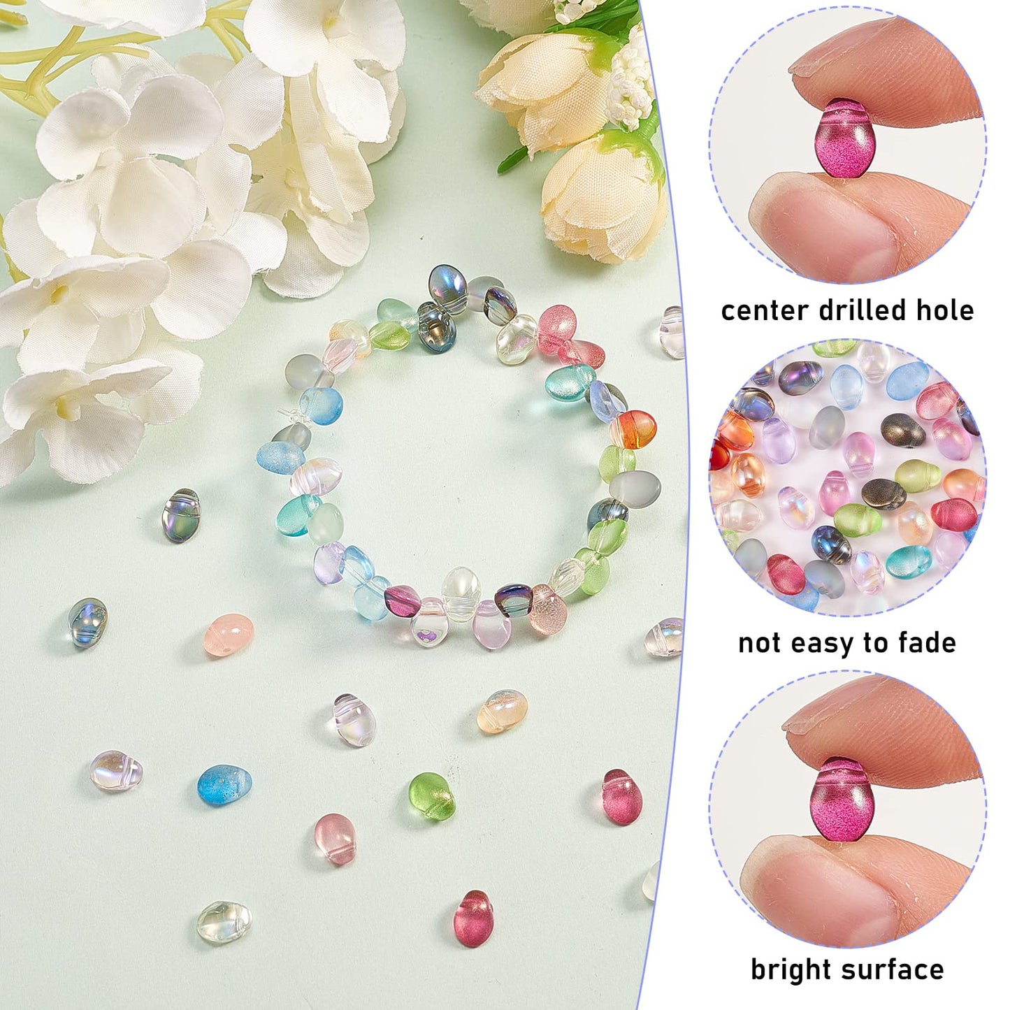 UR URLIFEHALL 100 Pcs Mixed Color Transparent Spray Painted Glass Oval Charms for Earring Bracelet Necklace Jewelry DIY Craft Making