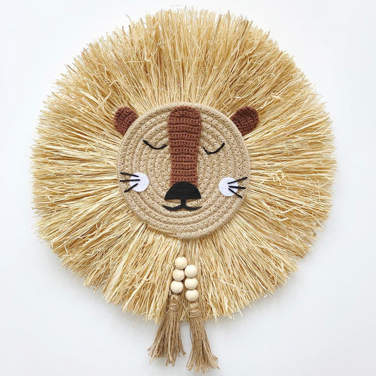 YarnieJiajia Boho Handmade Lion Head Nursery Wall Decor Safari Jungle Theme Wall Hanging Art For Baby Girl Boy Bedroom