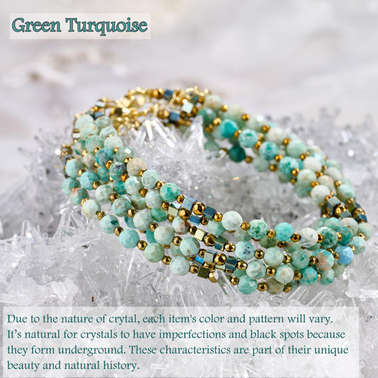 Farfume Green Turquoise - Communication - Crystal Beaded Bracelets, Chakra 4mm Natural Stone Beads Bracelets, Gemstone Spiritual Jewelry Gifts for Mother's Day