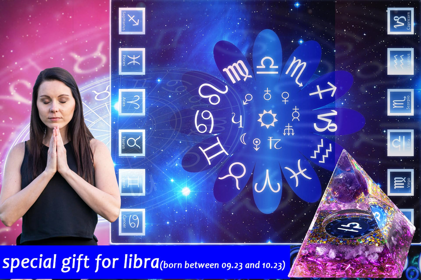 YATOJUZI 12 Zodiac Libra Birthday Gifts for Women Men Amethyst Healing Crystals Natural Crystal Stones Gemstones Orgonite Chakra Reiki Lucky Energy Purple Decor for Office Desk Decorations