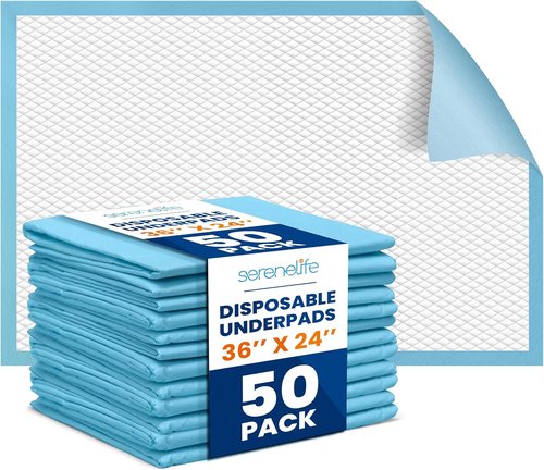 Disposable Underpads - Super Absorbent Incontinence Pads for Pets, Babies & Adults | 50 Count | 36 x 23 Inch