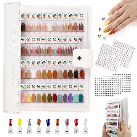 ANGNYA Magnetic Nail Swatch Book, 144 Nail Color Book Leather Nail Sample Display Book with144 Magnetic Tips & 1-240 Number Labels, Perfect for Professional Salon Nail Art Color Chart & Practice Stand