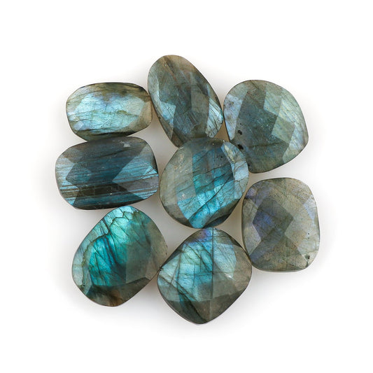 CRYSTALIS (6-7pcs. Blue Labradorite Natural Loose Gemstone, Checkerboard-Cut, Wholesale Bulk Cabochons Jewelry Making Supply, Chakra Healing Stone, Wire Wrapping, DIY, Gem Collection (10-16mm.)