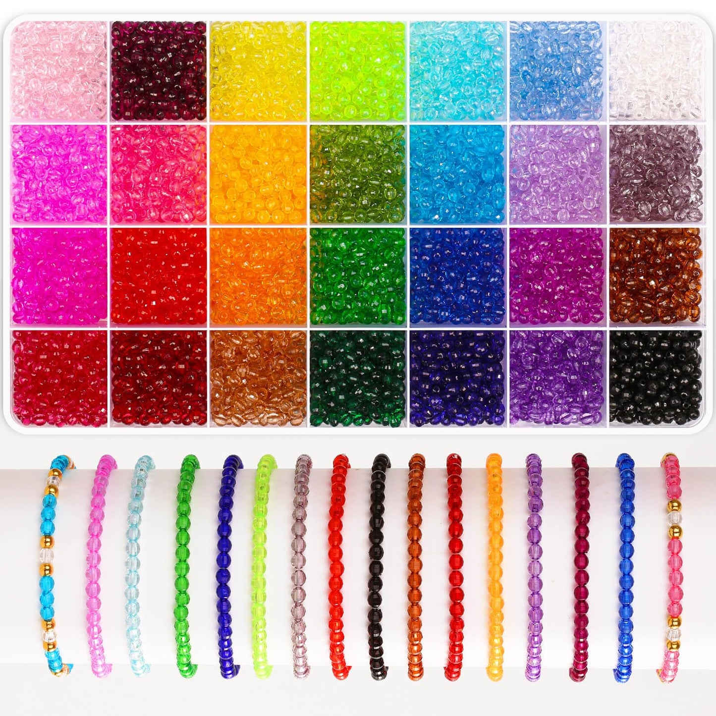 PAXCOO 5320Pcs Crystal Acrylic Beads for Jewelry Making, Round Faceted Bicone Gem Beads in 28 Colors (4 MM)