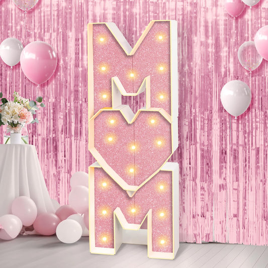 Mother’s Day Decorations LED Letter Lights, 4 Feet Tall ‘MOM’ Marquee Letters Lights Large Heart Sign for Mother’s Day Wall Deor Birthday Party Decorations Supplies, Pink