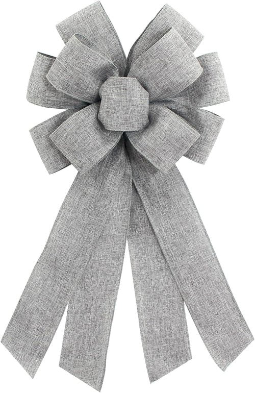 Grey Burlap Wreath Bow - 20 x 11 Inches | Perfect for Easter, Birthdays & Holiday Decor