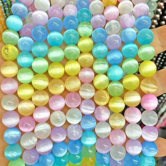 10MM 36PCS Colorful Selenite Gypsum Stone Crystal Beads for Jewelry Making DIY Bracelet