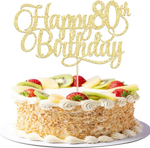 Happy 80th Birthday Cake Topper - Gold Glitter Number 80 for Elegant Celebration Decor