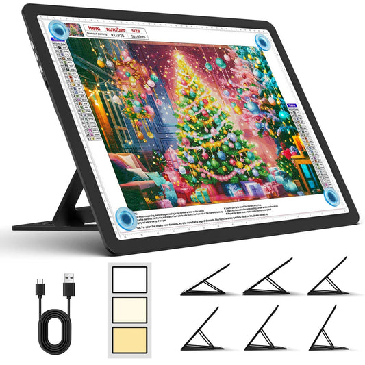 Heanolier Rechargeable A3 Light Board with Stand for Diamond Painting,5100 Lux Magnetic Light Pad with Side Buttons,5000mAH battery,Wireless Light Box for Tracing,LED Light Table for Sketching,Drawing