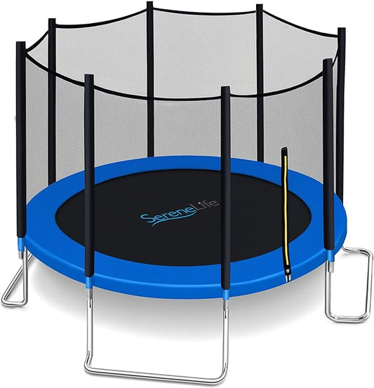 SereneLife 8FT 10FT 12FT 14FT Outdoor Trampoline for Kids and Adults – ASTM Certified Heavy-Duty Backyard Trampoline with Safety Poles, Net Enclosure, and Stable Anti-Rust Frame