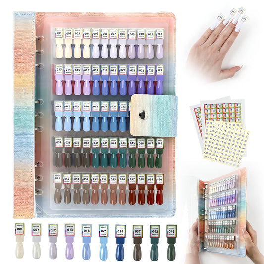 ANGNYA 120 Colors Magnetic Swatch Book, Upgrade PU Leather Nail Color Display Book Organizer with 120 Magnetic Tips & 1-120 Number Labels for Nail Art Polish, Gel Nail, Manicure Accessories