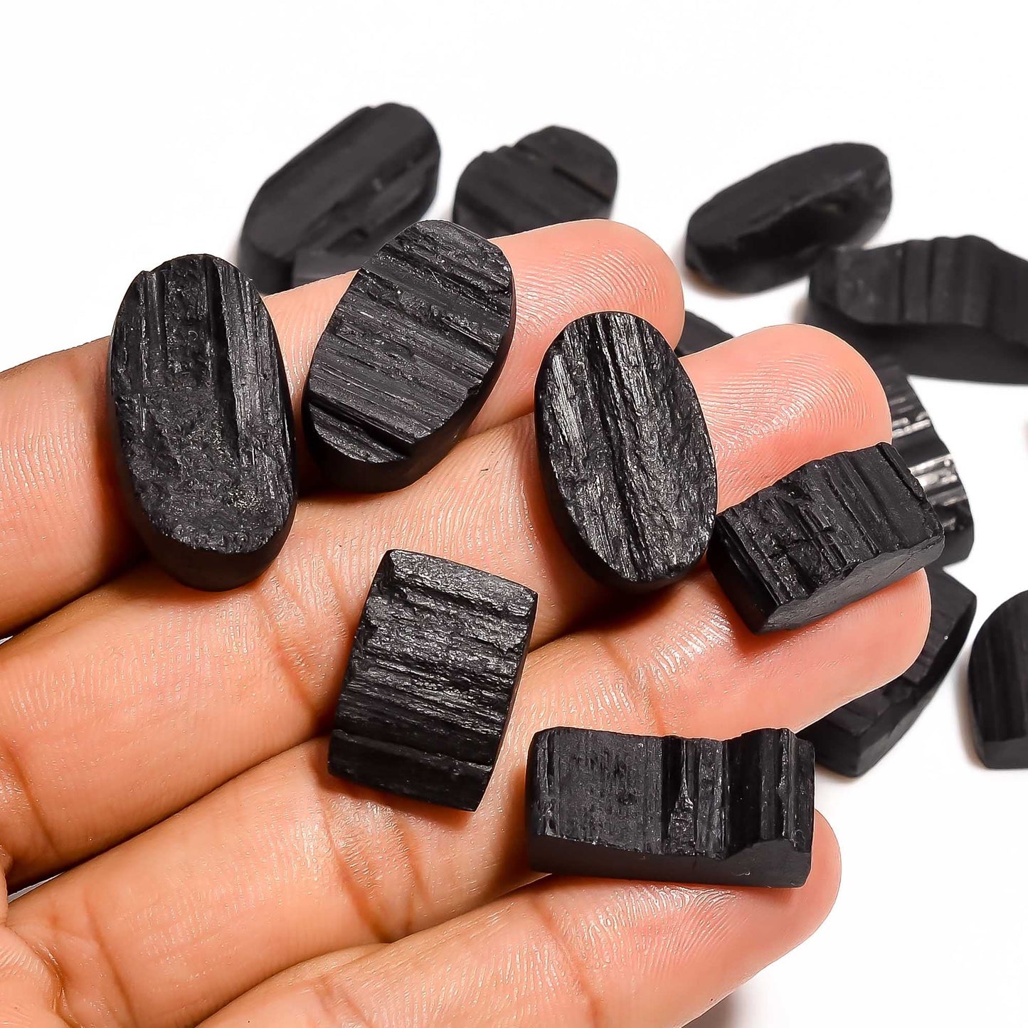 Gemkora 150 carats Natural Black Tourmaline Druzy Cabochons Gemstone Wholesale Lot Jewelry Making, Loose Crystals Supply, Polished Specimen, DIY, Wire Wrapping, Healing Crystals, Bulk Gemstone Deal