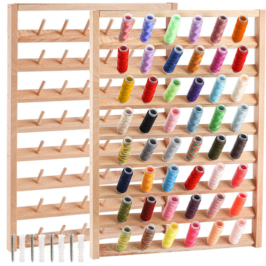 Tosnail Large 2 Pack Wooden Thread Racks, 48 Spools Wall Mount Storage Organizer for Sewing & Embroidery