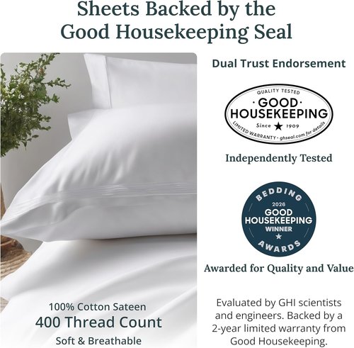 California Design Den Twin XL Sheet Set - 100% Soft Cotton, 400 Thread Count, Silky Sateen - Ivory