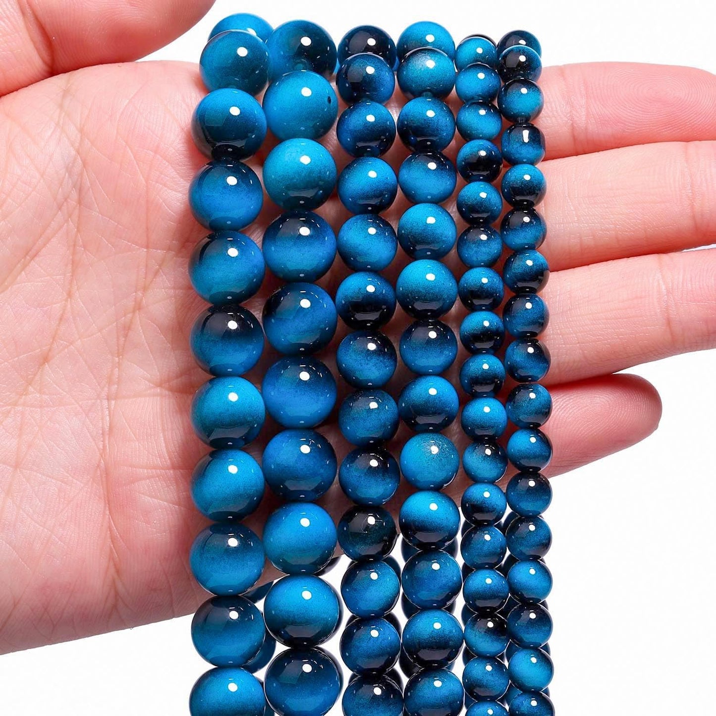 Song Xi 38PCS 10mm Blue Tiger Eye Gemstone Beads for Jewelry Making, Round Smooth Glass Beads for DIY Bracelet Necklace Earring Keychain, Arts and Crafts, for Christmas Wedding Birthday