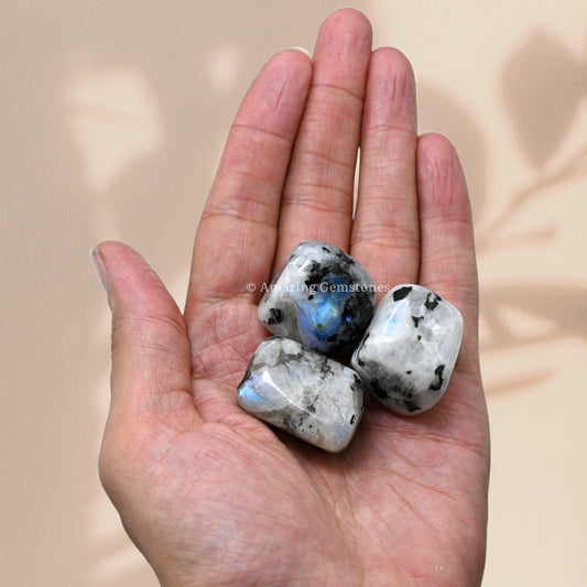 Amazing Gemstone Rainbow Moonstone Crystals and Healing Stones Tumbled - 1000+ Carats Rainbow Moonstone Stone, Healing Stones for Energy Balance, Stress Relief - Premium Polished Gems Rocks