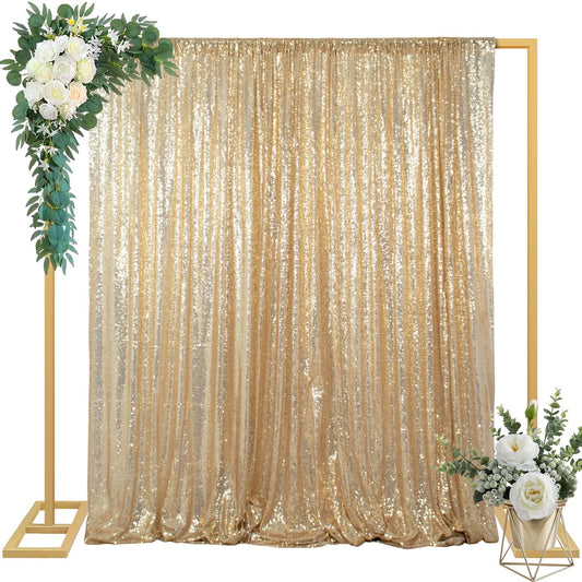 ShinyBeauty Champagne Gold Sequin Backdrop 10x10 - Sparkly Photography Background for Weddings, Birthdays, Photo Booths, Events | Shimmer Curtain for Stunning Visuals & Party Decor (Champagne Gold)