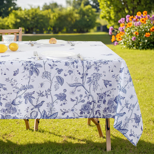 Honellaty Blue and White Floral Tablecloth 60 x 120 Inch, Vintage Rectangle Table Cloth, Spill-Proof Stain Resistant Decorative Fabric Table Cover for Dining, Party, Picnic